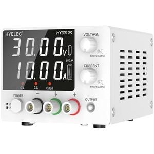 Variable DC Power Supply, 0-30V 0-10A, HYELEC Bench Power Supply with Encoder Knob, 4-Digit LED Display, Digital Calibration, USB and Type-C Charging