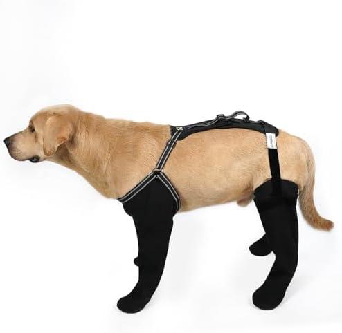 COODEO Dog Socks to Prevent Licking Paws, Waterproof Boots for All Four Legs with Non-Slip Soles, Protective Paw Covers for Wounds, Licking Prevention Shoes for Dogs (Black, Large)