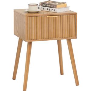 AWASEN Fluted Nightstand, Small Bedside Table with Storage Drawer, Accent End Table Living Room for Bedroom and Small Space, Brown