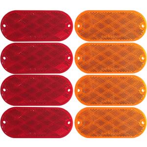 MAXXHAUL 51018 Oval Reflectors 4 Red and 4 Amber Self Adhesive or Drill Mount-DOT 8 pack for Trucks RV's Campers Bike Racks Cargo Carriers 4-3/8 inch x 2 inch x 1/4 inch