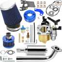 YOXUFA 212cc Carburetor Exhaust Pipe Muffler Stage 2 Kit Replacement for Predator 212cc 224 196cc 200cc GX200 Engine Coleman CT200U BT200X Baja MB200 Hammerhead 80T Mini Bike Go Kart Parts