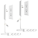 2 Pack 3FT Flat Plug Extension Cord Power Strip with 3 Outlets, Patented Detachable Ultra-Thin Outlet Cover Concealer & Ultra-Flat Plug, Max. 13A 125V 1625W ETL Listed, White Color
