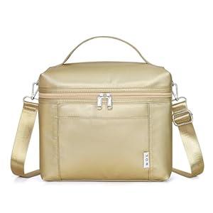 NOL Natural Organic Lifestyle Insulated Lunch Bags for Women Cooler Bag Lightweight Nylon Waterproof Lunch Box For Work (Gold, Medium(normal))