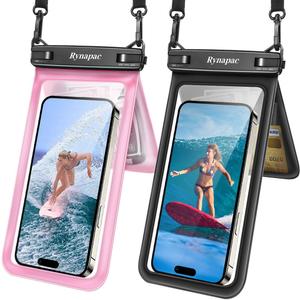 Waterproof Phone Pouch, [Up to 8.5''] Double Space Waterproof Phone Case with Lanyard for iPhone 17 16 15 Pro Max Galaxy S25 Ultra Pixel 10 Pro, Cellphone Dry Bag for Beach Vacation, 2 Pack (Black&Pink)
