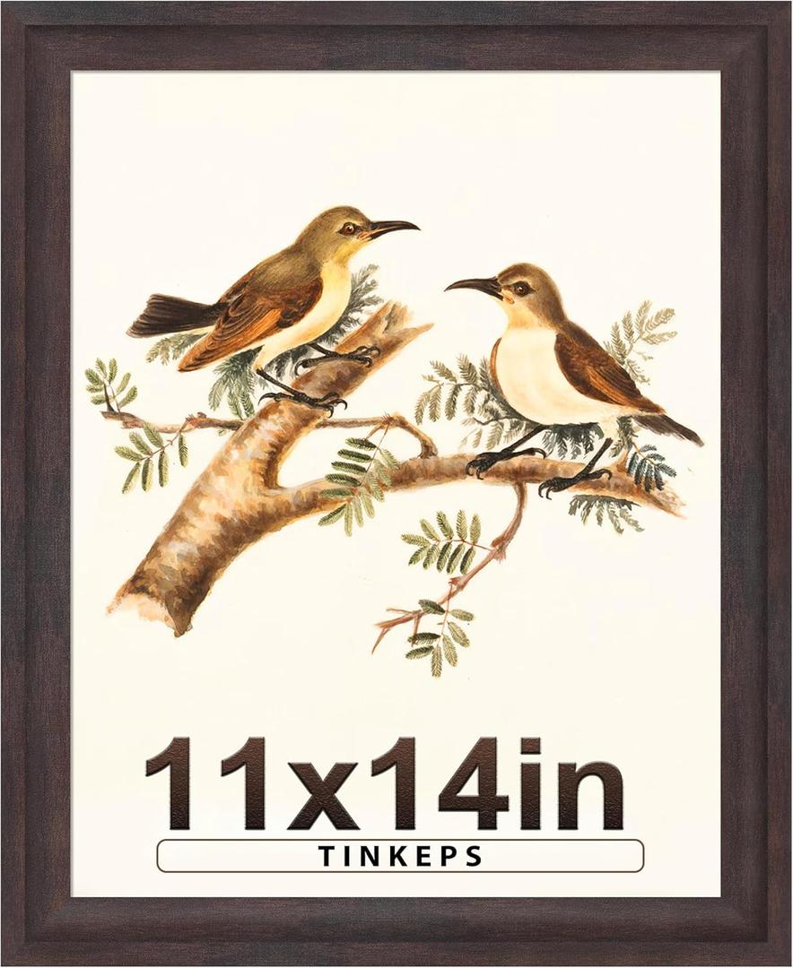 11x14 Picture Frame Walnut Brown with Black Back Board, Curved Extra Wide Edges, Vintage Style Picture Frame 11x14 inches for Wall Decor