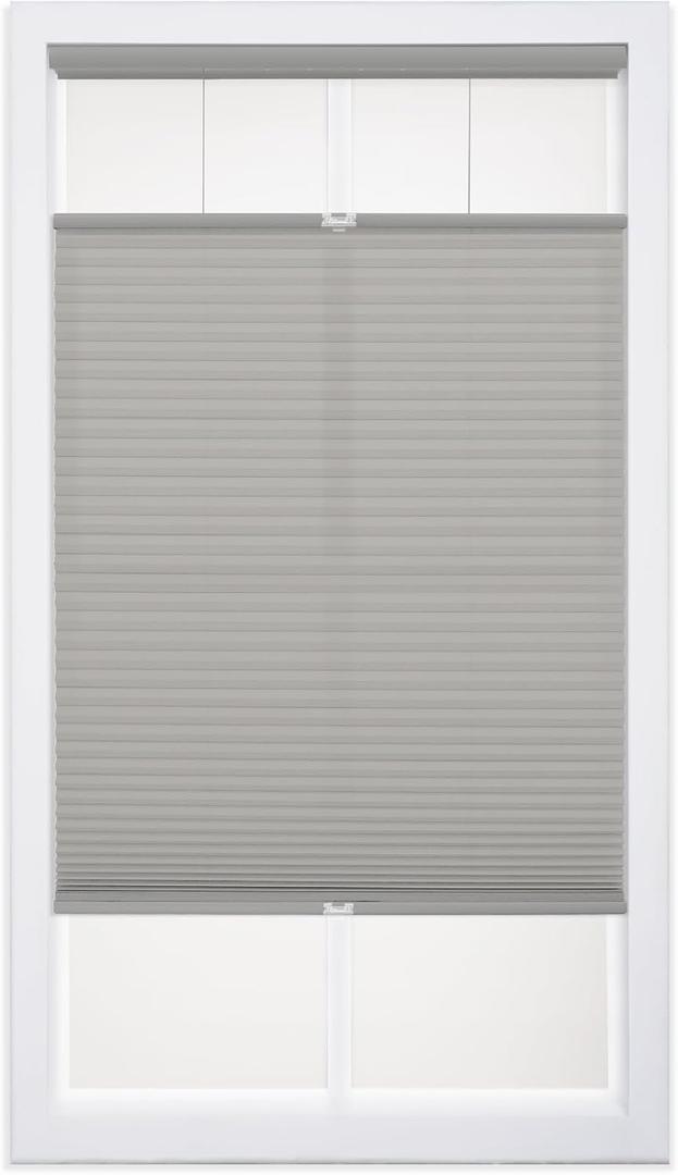 DEZ FURNISHINGS Cordless 1" Light Filtering Top Down Bottom Up Cellular Shade, 29"W x 64"H, Gray Cloud