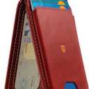 SHIELDON Genuine Leather Strong Magnetic Card Holder for MagSafe, Phone Wallet Stand, Angle Adjustment RFID Blocking 6 Cards Magnet Wallet Compatible with iPhone 17/16/15/14/13/12 Series - Red