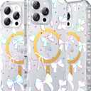 2 x PIXIU Case for iPhone 16 Pro Compatible with Magsafe, Laser Glossy Pattern,Cute Curly Wave Clear TPU Bumper Military Grade Drop Protection Phone Cover for Women/Girls -Bow