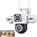 Three Lens Security Camera Outdoor, 360 View WiFi Outside Camera for Home Security, Human Detection, Night Vision, Pan & Tilt, IP66 Water Proof, 2 Way Audio, SD & Cloud Storage (US)