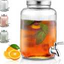 Berglander Glass Drink Dispenser for Fridge, 1 Gallon Beverage Dispenser with Leakproof Stainless Steel Spigot, Water, Laundry Detergent, Juice Dispenser for BBQ, Picnic, Parties and Events (Clear)