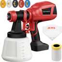 Cordless Paint Sprayer Compatible with Milwaukee M18 18V Battery(No Battery), Spray Paint Gun with 5 Copper Nozzles, Electric Paint Sprayer for House Painting, Paint Sprayers for Home Interior, Fence (Red)