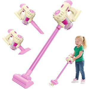 Kids Vacuum Toy that Really Works 3 in 1 Toddler Vacuum Cleaner with Realistic Suction, Role Play STEM Educational for Girl Boy 3 4 Year Old (Pink)