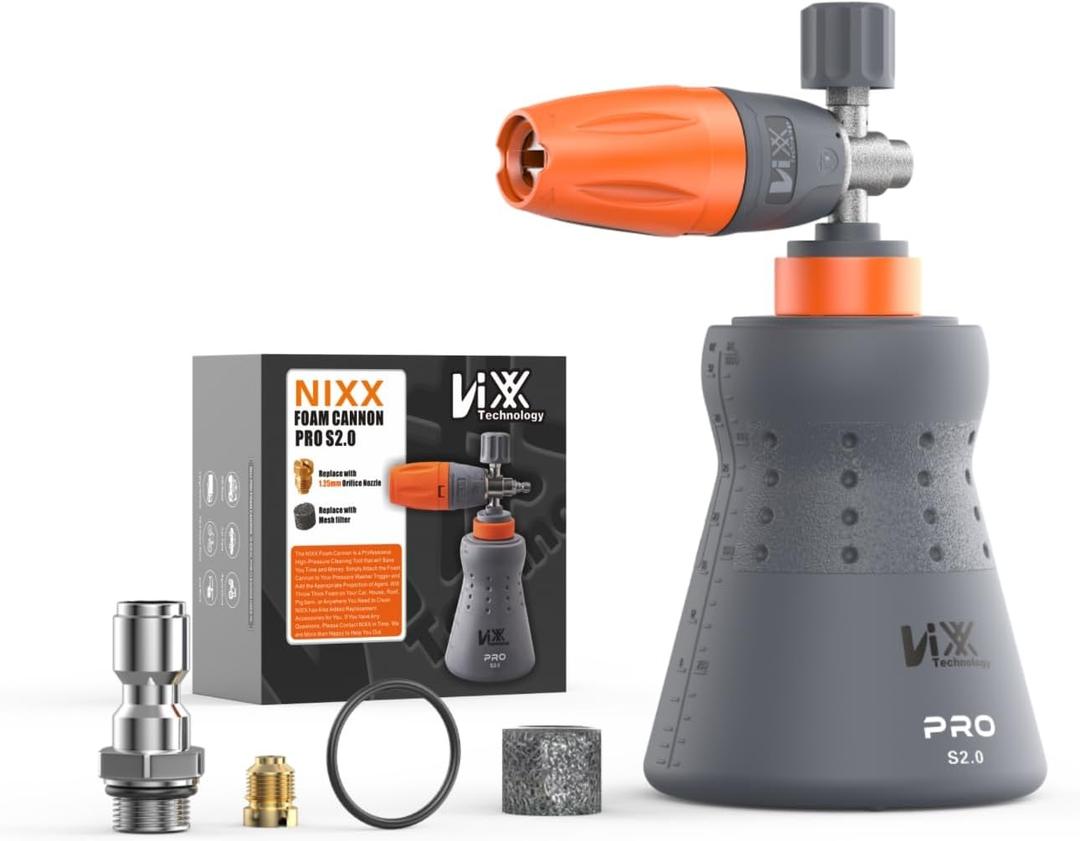 NIXX Foam Cannon PRO S2.0, Snow Foam Lance for Pressure Washer 1L Wide Bottle), 1/4 Inch Quick Connect - Adjustable Car Wash Foam Gun Sprayer, Soap Blaster Accessories.