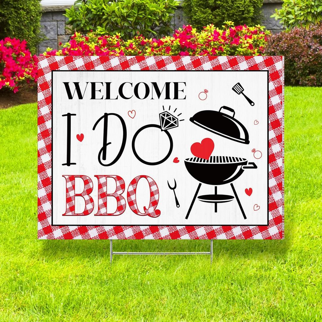 Welcome to I Do BBQ Wedding Yard Sign BBQ Style Engagement Party Yard Sign with Stakes Party Supplies Decorations for Garden Anniversary Barbecue Outdoor Proposal Ceremony