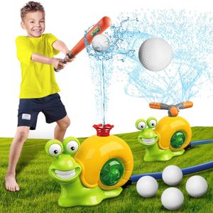 VATOS Water Sprinkler Baseball Toy for Kids Outdoor Play, 2 in 1 Snail Summer Water Game with 2 Sprinkler Heads, 360 Roating Spray Water Baseball for Boys Girls Summer Backyard Lawn Pool Party Fun