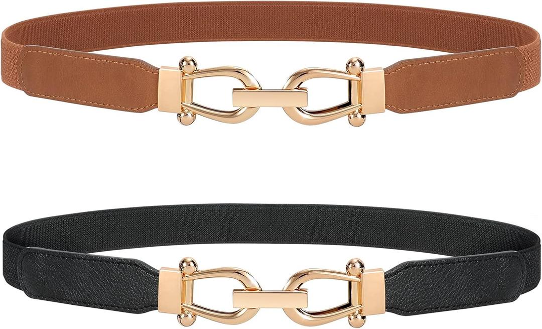 JASGOOD Women Stretchy Waist Belt Retro Elastic Skinny Belt for Ladies with Gold Buckle
