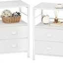 Furologee Nightstands Set of 2, End Table with 2 Fabric Drawers, Night Stand with 2 Hooks, Open Wood Shelf Bedside Table for Bedroom/Living Room/White