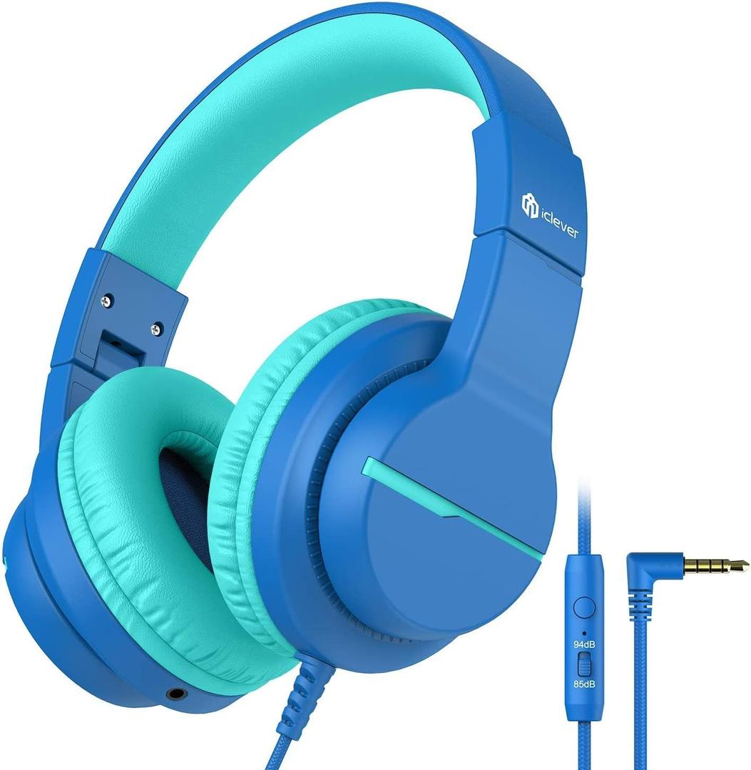 iClever HS19 Kids Headphones with Microphone for School, Volume Limiter 85/94dB, Over-Ear Girls Boys Headphones for Kids with Shareport, Foldable for iPad/Travel (Navy Blue)