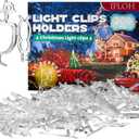 Holiday Light Clips [Set of 200] Christmas Outdoor Light Clips - Mount to Shingles & gutters - Works with Mini, C6, C7, C9, Rope, Icicle Lights - No Tools Required