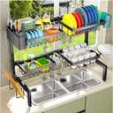 YKLSLH 4 Baskets Over The Sink Dish Drying Rack, Extendable Large Capacity Sink Rack, Metal Drying Rack Saving Space,for Most Sinks (26.57"-35") (Black)