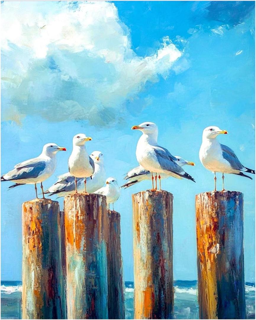 xcemhil Paint by Numbers Kit for Adults, Paint by Numbers Birds, Seagull Paint by Number Kits on Canvas for Home Decor Gift Art Work 16x20in