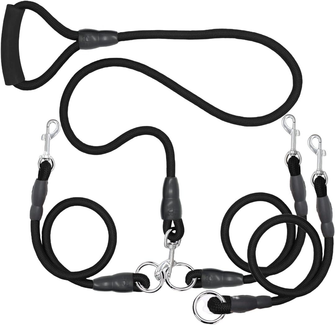 3 Dog Leash No Tangle Heavy Duty Detachable 360 Swivel Device Multiple Dog Leash with Padded Handle for Two/Three Pets (30-200 Lbs)