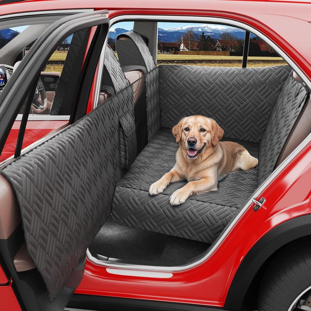 Wexyldra Dog Car Seat Cover for Back Seat- Heavy Duty Waterproof- Hard Bottom Backseat Extender Fits Sedan SUV & Small Truck, Full Coverage for Doors, Rear Seats & Front Headrests