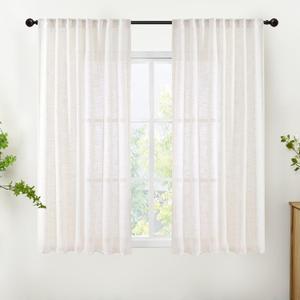 YoungsTex Natural Linen Curtains 54 Inches Long - Short Drapes Semi Sheer with Rod Pocket Back Tab Rustic Lightweight for Living Room Windows, 2 Panels, 42 X 54 Inch (Ivory White)