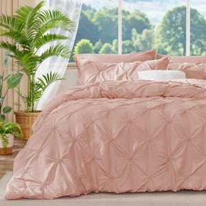 BEDELITE Dusty Pink King Size Comforter Set - 3 Pieces Boho Pintuck Bedding Comforter Sets, Lightweight Soft & Warm King Bedding Set with 2 Pillowcases for All Season