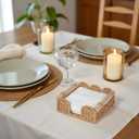 CubesLand Scalloped Napkin Holder for Table, Farmhouse Warming Home Kitchen Decor, Paper Rope Flat Napkin Dispenser Guest Towel Tray for Bathroom, Disposable Napkin Basket for Dining Table, Neutral (Luncheon)