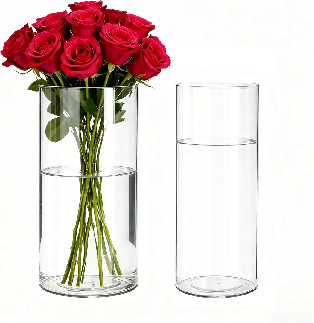 2 Pack Acrylic Cylinder Vases, Non-breakable Vase for Centerpieces, 16 inch Tall Clear Flower Vase Bulk Floating Candle Holder for Wedding Table Home Decor and Party