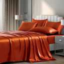 P Pothuiny Satin Sheets Queen (6 Pieces) - Luxury Silky Bed Sheets Set, Including 1 Fitted Sheet, 1 Flat Sheet + 4 Pillowcases in Burnt Orange