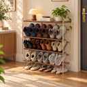 YQJJGL 4‑Tier Shoe Rack, Solid Wood and Acrylic, Walnut, 29" W