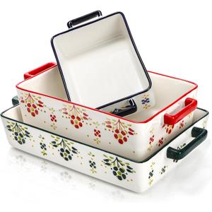 Peohud Set of 3 Casserole Dishes for Oven, Porcelain Baking Dishes with Handle, Large Rectangular Lasagna Pans, Ceramic Bakeware Set for Cooking, Kitchen, Cake Dinner, Banquet, Wedding and Daily Use
