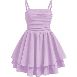 EXARUS Girls Formal Dress Teen Ruffled/Bubble Flowy Ruched Spaghetti Strap Homecoming Dance Party Tween Dresses 8-14Y (12 Years)