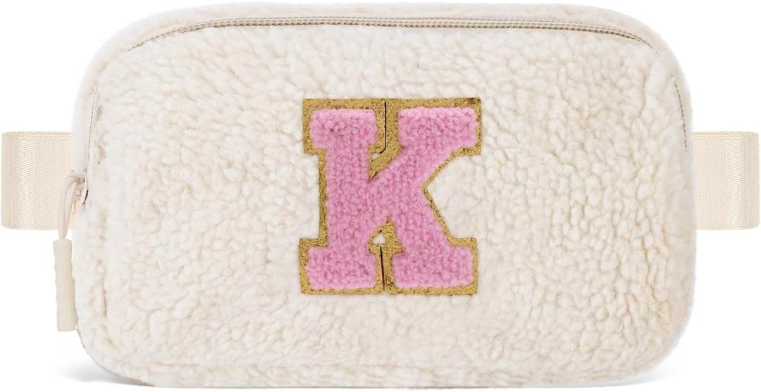 2 x Uygafly Birthday Graduation Gifts for 5 6 7 8 9 10 11 12 13 14 15 16 Year Old Girl,Initials Fanny Pack Crossbody Bag for Girls Kids,Trendy Cute Purse Stuff - K,Cream