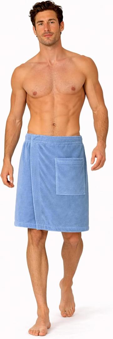 Turkish Cotton Terry Velour Adjustable Body Wrap Towel for Men (Light Blue, One Size)