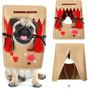 Valentine Dog Costume Kissing Booth Headpiece for Dog and Cats Cute Pup Kissing Booth Pet Headwear Costume Gift for Holiday Birthday Party (Brown,S/m)