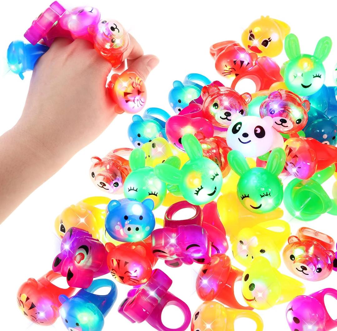 100 Pack Light up Ring St Patrick's Day Flashing Party Favor LED Jelly Ring Glow in the Dark Ring Animal Bumpy Ring for Boys Girls Finger Toy for Prizes Birthday Rewards Raves Concert Shows Supplies