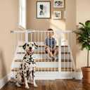 Mumeasy 29.7-48" Baby Gate for Stairs, Pressure Mounted Dog Gate for Doorways, Extra Wide Walk Thru Safety Pet Gate for Doors with Auto Close, Easy Install Child Gate for Hallway Indoor House, White