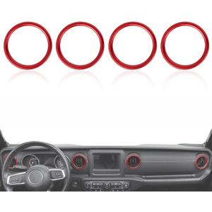 4 PCS Air Conditioning Outlet Trim Cover Aluminum Alloy AC Vent Decoration Ring Center Console Dashboard Interior Accessories Compatible with Wrangler JL 2018-2023 Gladiator JT 2020-2023 (Red)