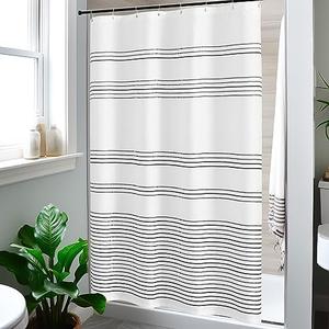 jinchan Small Stall Shower Curtain 48x72 inches Black and White Modern Farmhouse Striped Waterproof Fabric Shower Curtains for Bathroom with 7 Hooks Machine Washable