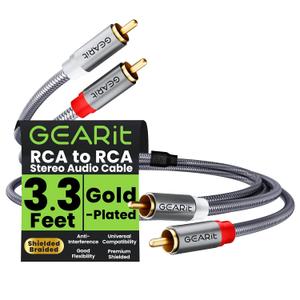 GEARit RCA Cables 3.3ft, RCA Cables Car Audio with Dual Shielding & Gold-Plated Connectors, RCA Cable for Subwoofer Cable, Hi-Fi System, Amplifier, Active Speakers, Gaming Consoles