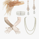 BABEYOND 1920s Flapper Accessories Great Gatsby Costume Accessories 20s Flapper Headband Pearl Necklace Gloves Plastic Holder