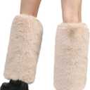 LA CARRIE Women Fuzzy Faux Fur Leg Warmers Fluffy Winter Long Foot Cuffs Furry Boot Socks (One Size, Apricot)