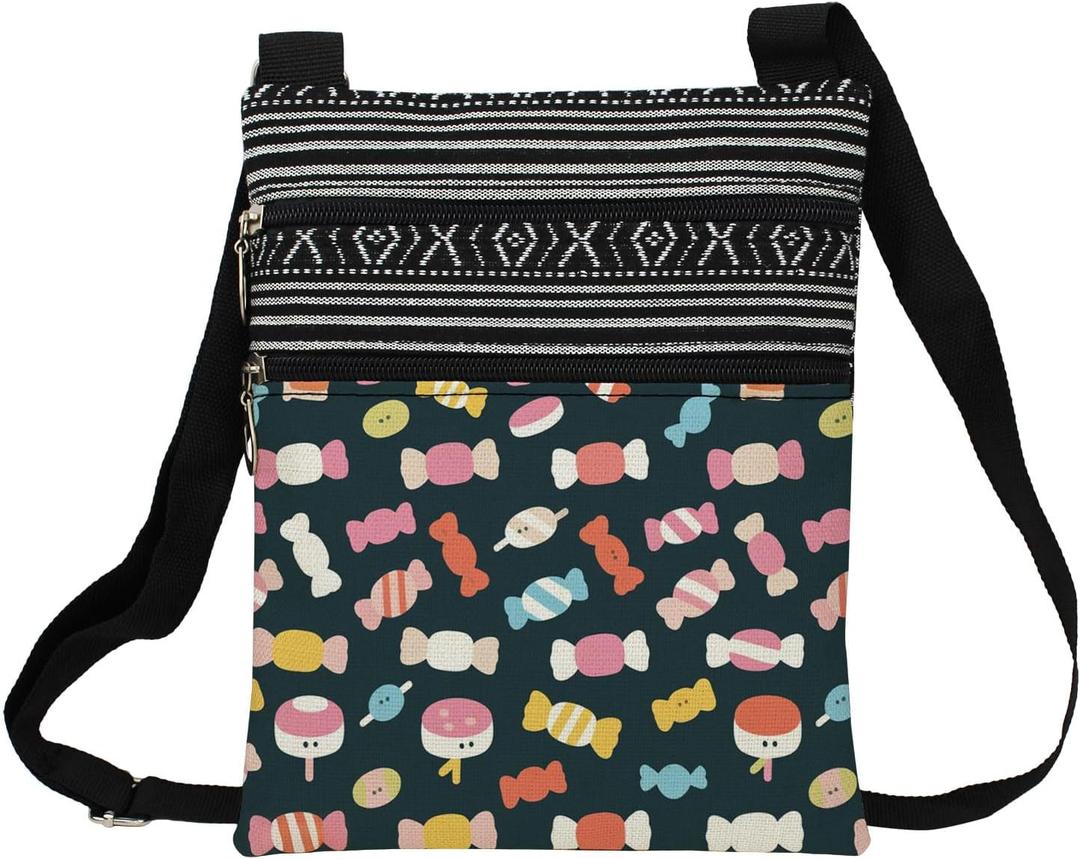Candy Messenger Bag Small Ethnic Pattern Adjustable Strap Crossbody Zipper Pouch Candy Phone Organizer Wallet Shoulder Handbag Halloween Present for Women Friends