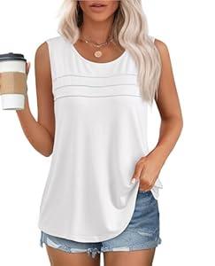 Sleeveless White Tops for Women Work Business Scooped Neck Pleated Blouse Trendy 2025 Sleeveless Loose Fit Plus Size Dressy Casual Spring Chic Stretchy Shirt White, 2XL