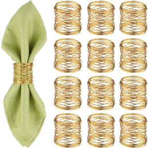 12 Pieces Napkin Rings Holders Handmade Round Mesh Heavy Duty Metal Napkin Rings Holder for Dinner Decoration Dining Table Parties Wedding Christmas(Gold)