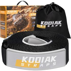 Tow Strap 3'' x 20ft Car Tow Straps Heavy Duty with 30000 lbs. Break Strength and Reinforced Loops Emergency Rope Off Road Recovery Equipment Towing Straps Draw String Bag Included