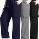 Neer 3 Pack Women's Plus Size Cargo Sweatpants Wide Leg Drawstring Bottom Pants Baggy Loose Casual Athletic Trousers, XL